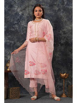Saatvikei - Radhika - Onion Pink Kurta with Palazzo and Dupatta (Set of 3)