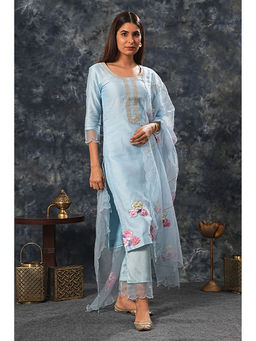 Saatvikei - Radhika - Sky Blue Kurta with Palazzo and Dupatta (Set of 3)