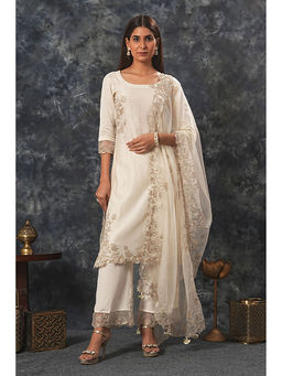 Saatvikei - Rajdulari - Ivory Kurta with Palazzo and Dupatta (Set of 3)