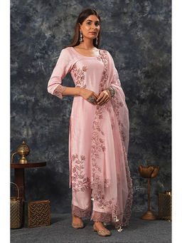 Saatvikei - Rajdulari - Nude Pink Kurta with Palazzo and Dupatta (Set of 3)