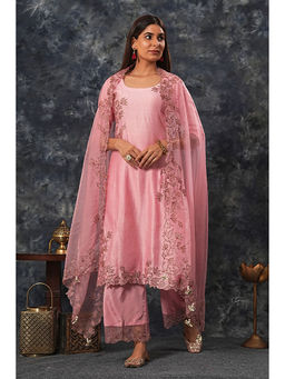Saatvikei - Rajdulari - Onion Pink Kurta with Palazzo and Dupatta (Set of 3)