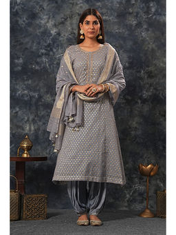 Saatvikei - Rajnandini - Dark Grey Kurta with Palazzo and Dupatta (Set of 3)