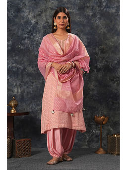 Saatvikei - Rajnandini - Onion Pink Kurta with Palazzo and Dupatta (Set of 3)