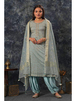 Saatvikei - Rajnandini - Powder Blue Kurta with Palazzo and Dupatta (Set of 3)