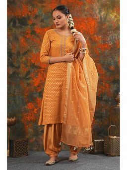 Saatvikei - Rajnandini - Yellow Kurta with Palazzo and Dupatta (Set of 3)