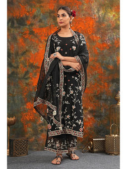Saatvikei - Rukmani - Black Kurta with Palazzo and Dupatta (Set of 3)