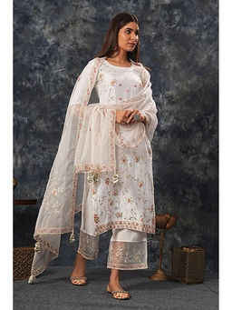 Saatvikei - Rukmani - Ivory Kurta with Palazzo and Dupatta (Set of 3)