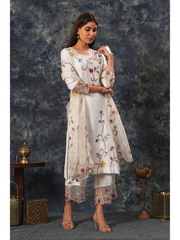 Saatvikei - Sarla - Ivory Kurta with Palazzo and Dupatta (Set of 3)