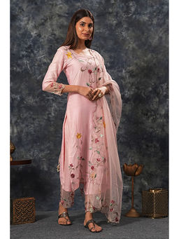 Saatvikei - Sarla - Pink Kurta with Palazzo and Dupatta (Set of 3)