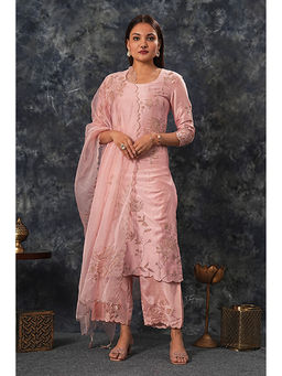 Saatvikei - Nandini - Pink Kurta with Palazzo and Dupatta (Set of 3)