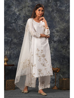 Saatvikei - Nandini - Ivory Kurta with Palazzo and Dupatta (Set of 3)