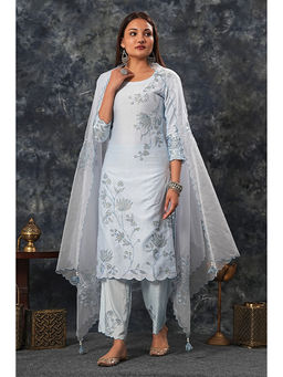 Saatvikei - Nandini - Sky Blue Kurta with Palazzo and Dupatta (Set of 3)