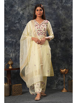 Saatvikei - Saumya - Lemon Yellow Kurta with Palazzo and Dupatta (Set of 3)