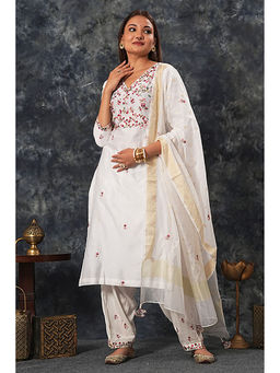 Saatvikei - Saumya - Ivory Kurta with Palazzo and Dupatta (Set of 3)