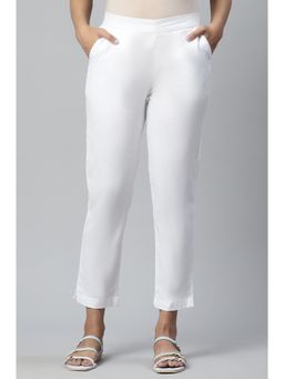 Aurelia - White Cotton Flax Womens Trousers