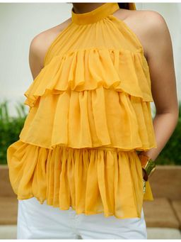 Femme Sequel - Mustard Chiffon Tiered Top