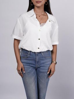 French Theory - Cool Oversized Shirt Layered Over A Lace-Trim Cami