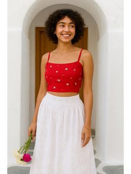 Label Tanvee - Red Bralette Smocked Top