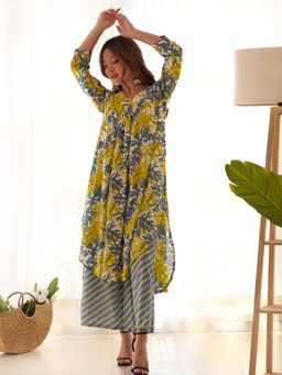 Rangpur - Grey and Yellow Kurta & Palazzo (Set of 2)