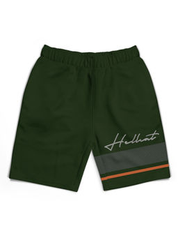 HELLCAT - Trendy Olive Green Typographic Shorts for Boys