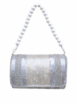 A Clutch Story - Silver Hand Embroidered Flap Clutch