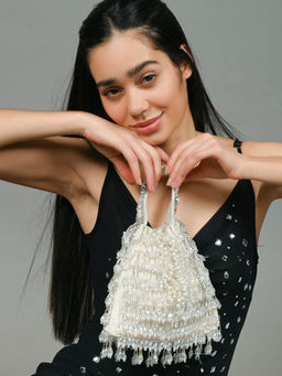 Odette - Off White Suede Embellished Potli Bag