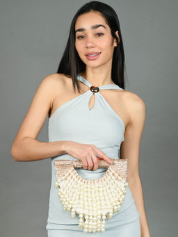Odette - White Suede Embellished Sling Bag with Detachable Stra