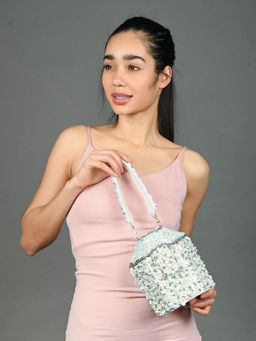 Odette - Off White Suede Embellished Potli Bag