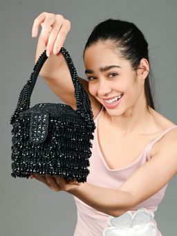 Odette - Black Suede Embellished Potli Bag