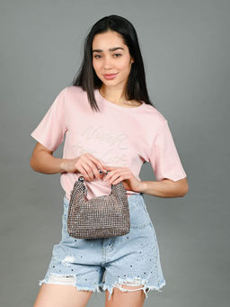 Odette - Peach Polyester Embellished Sling Bag with Detachable Strap