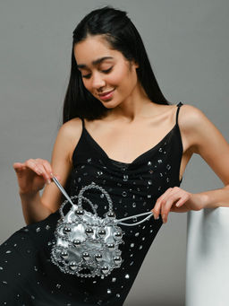 Odette - Silver Pu Embellished Hand Bag