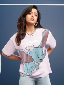 Bewakoof - Official Disney Women's Pink Dumbo Graphic Printed Oversized T-shirt