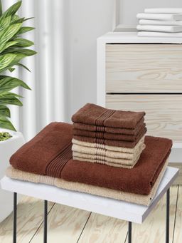 KOPA - 10Pc Quick Dry 100% Cotton Soft Terry Towel -2Pc Bath, 8Pc Face D'Ross Solid-Brown, Taupe