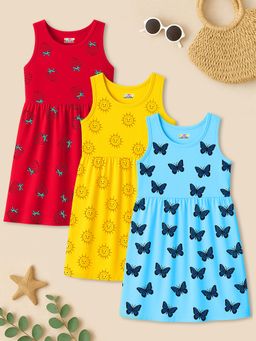 Kuchipoo - Girls Multicolor Regular Fit Cotton Frocks (Pack of 3)