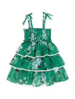 Zimmermann - Girls Green Cotton Tiered Floral Dress