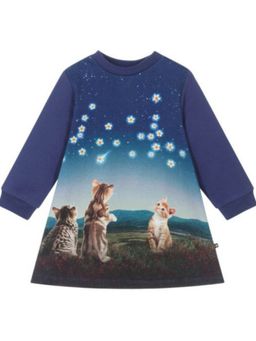 Molo - Baby Girls Blue Kitten Organic Cotton Dress