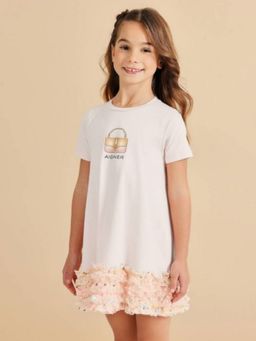 Aigner - Girls Ivory Cotton Handbag Print Embellished Dress