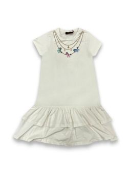 Aigner - Girls Ivory Cotton Logo Ruffle Dress