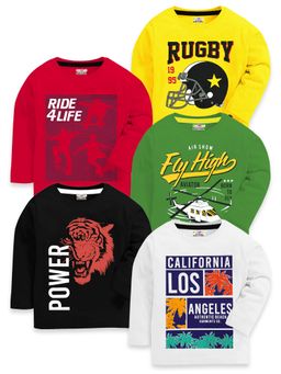 Kuchipoo - Boys Regular Fit Full Sleeves Cotton T-shirts (Pack of 5)