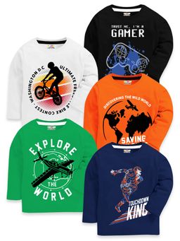 Kuchipoo - Boys Regular Fit Full Sleeves Cotton T-shirts (Pack of 5)