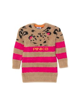 Pinko - Girls Beige and Pink Logo-Print Dress