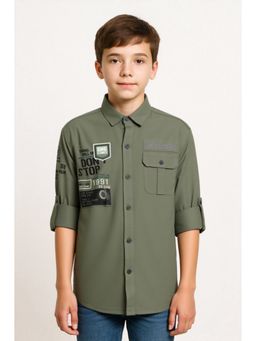 CAVIO - Boys Green Regular Fit Collar Neck Full Sleeves Printed Shirt