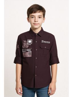 CAVIO - Boys Purple Regular Fit Collar Neck Full Sleeves Printed Shirt