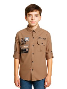 CAVIO - Boys Rust Regular Fit Collar Neck Full Sleeves Printed Shirt