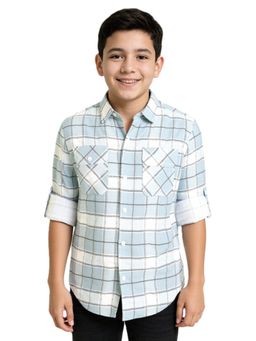 CAVIO - Boys Blue Regular Fit Collar Neck Full Sleeves Checks Shirt