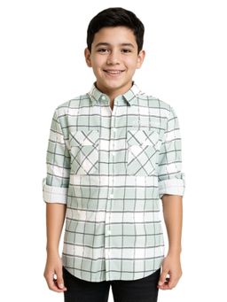 CAVIO - Boys Green Regular Fit Collar Neck Full Sleeves Checks Shirt