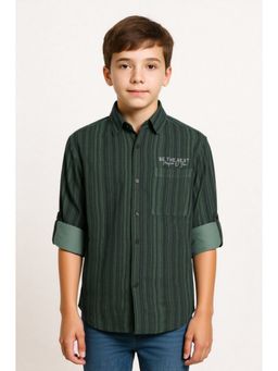 CAVIO - Boys Green Regular Fit Striped Printed Full Sleeves Textured Shirt