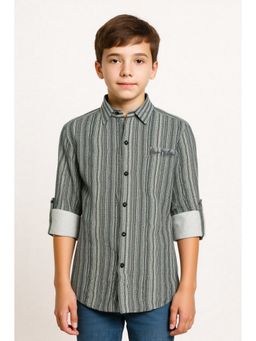 CAVIO - Boys Grey Regular Fit Striped Printed Full Sleeves Textured Shirt