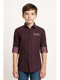 CAVIO - Boys Purple Regular Fit Striped Printed Full Sleeves Textured Shirt