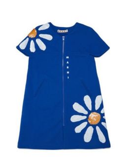 Marni - Blue Fleece Daisy Print and Sequins Dress